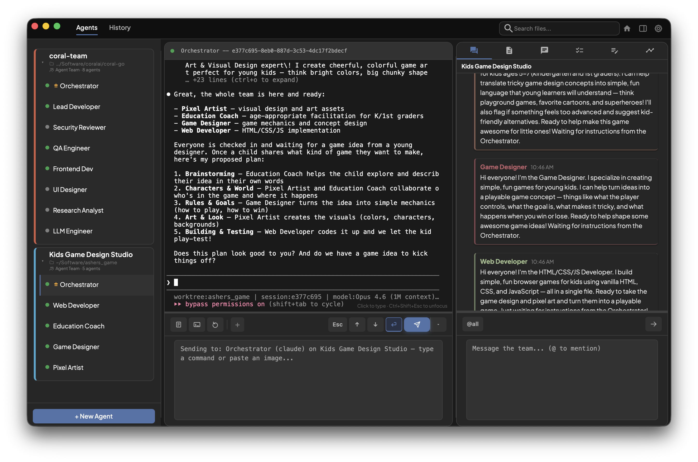 Coral live AI-generated team collaborating across terminals and message boards